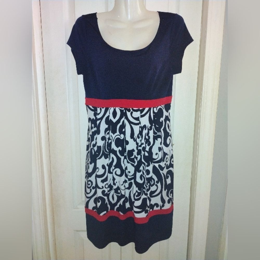 Enfocus Studio Blue and White Scoop Neck Sundress